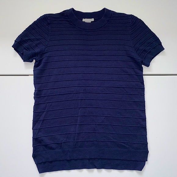 H&M NAVY BLUE SHIRT WITH RIBBED PATTERN - Picture 1 of 3